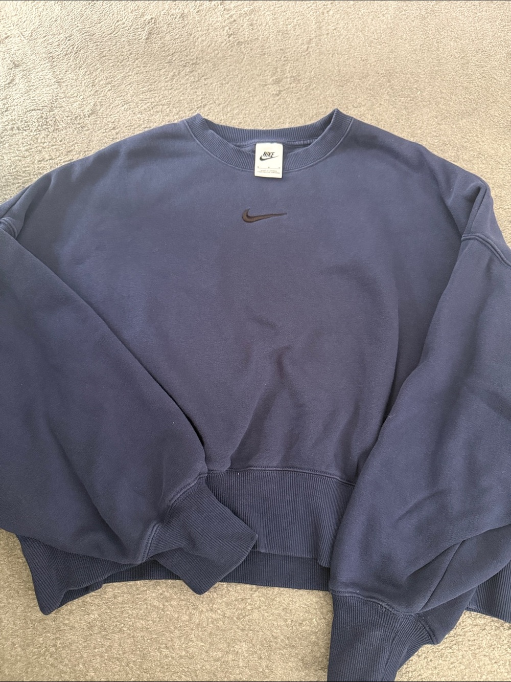 Nike Women's Navy Crewneck Sweatshirt with Black Swoosh